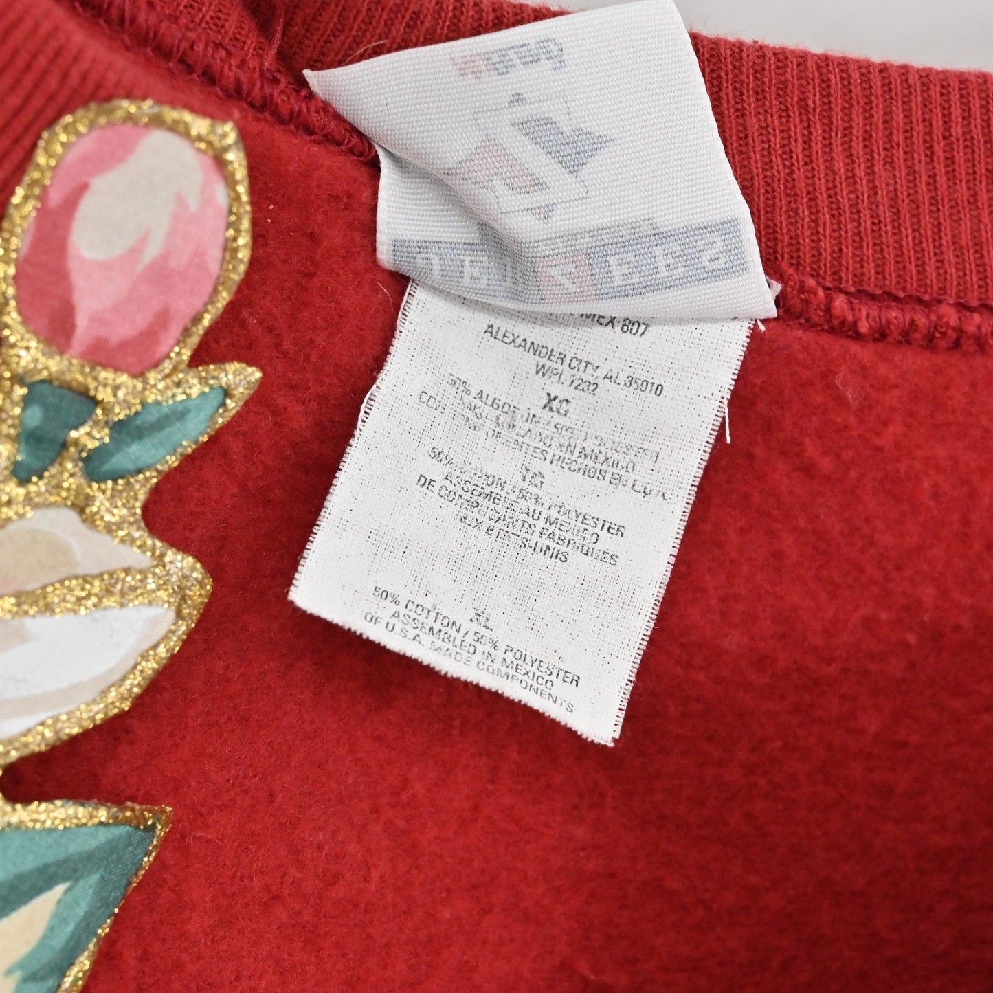 Jerzees Womens Puff Paint Sweatshirt Size XL Grandmacore Red Maglolias Cardigan