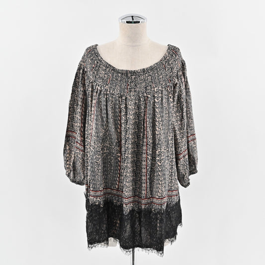 ANTHROPOLOGIE Top Womens Size L Virginia Augusta Boho Off Shoulder Lace Trim