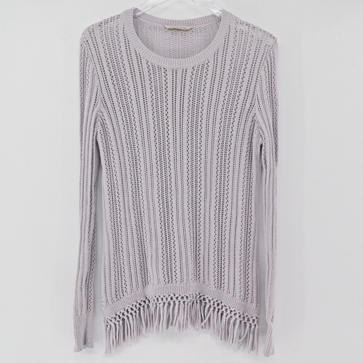 SOFT SURROUNDINGS Sweater Womens Size L Purple 100% Cotton Open Knit Fringe Boho
