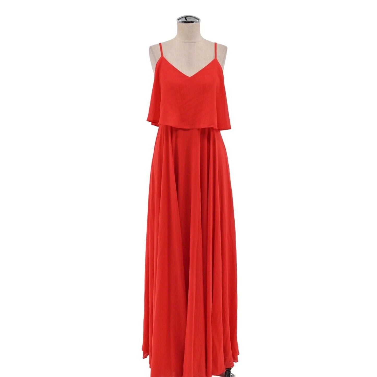 LULUS Dress Womens Size M Red Ruffle VNeck Spaghetti Strap Love Runs High Maxi
