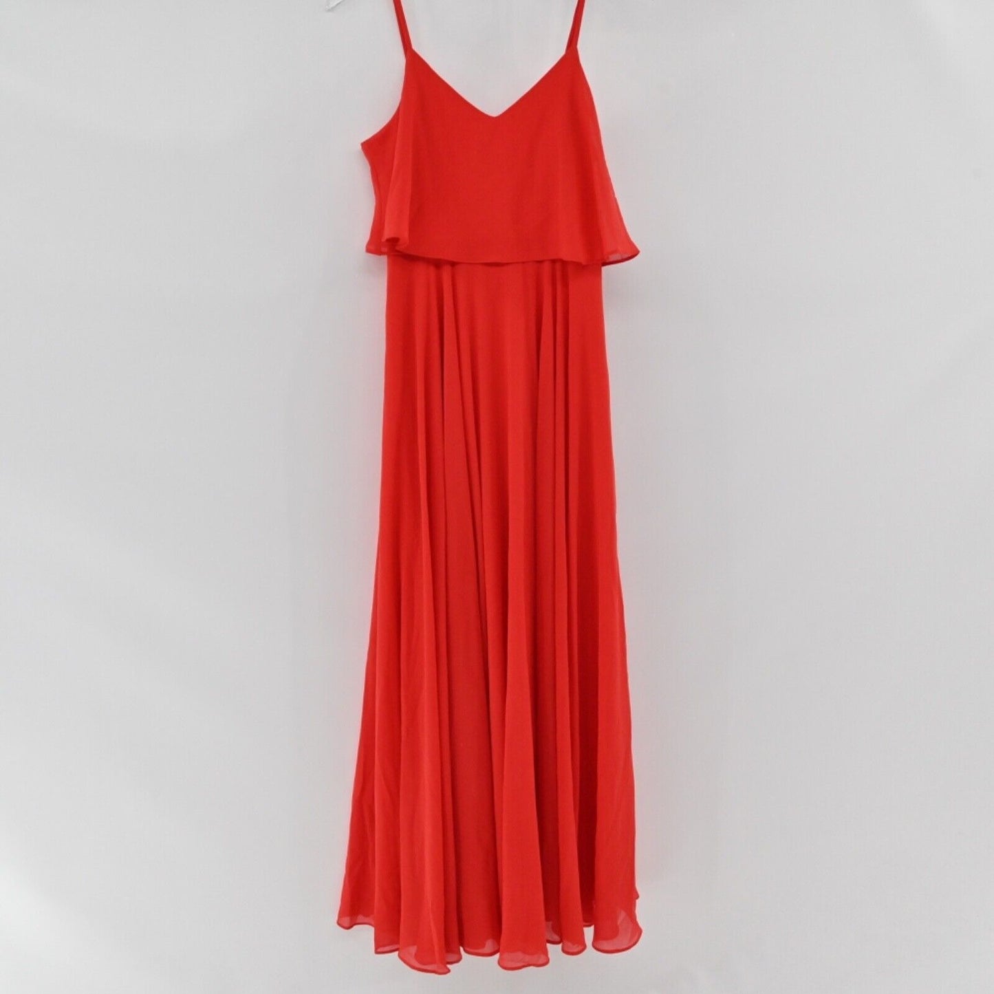 LULUS Dress Womens Size M Red Ruffle VNeck Spaghetti Strap Love Runs High Maxi
