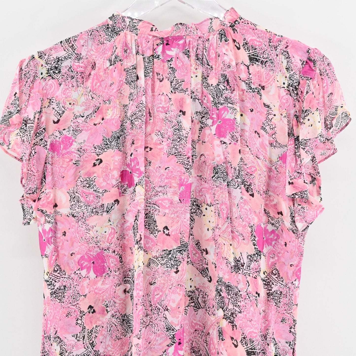 THE KOOPLES Short Pink Dress Size 0 Floral Paisley Print Frilly Sleeve Mini