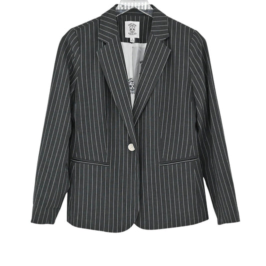 HIPCHIK COUTURE Blazer Womens Sz 8 Gray Pinstripe Rhinestone Butterfly Retro Y2K