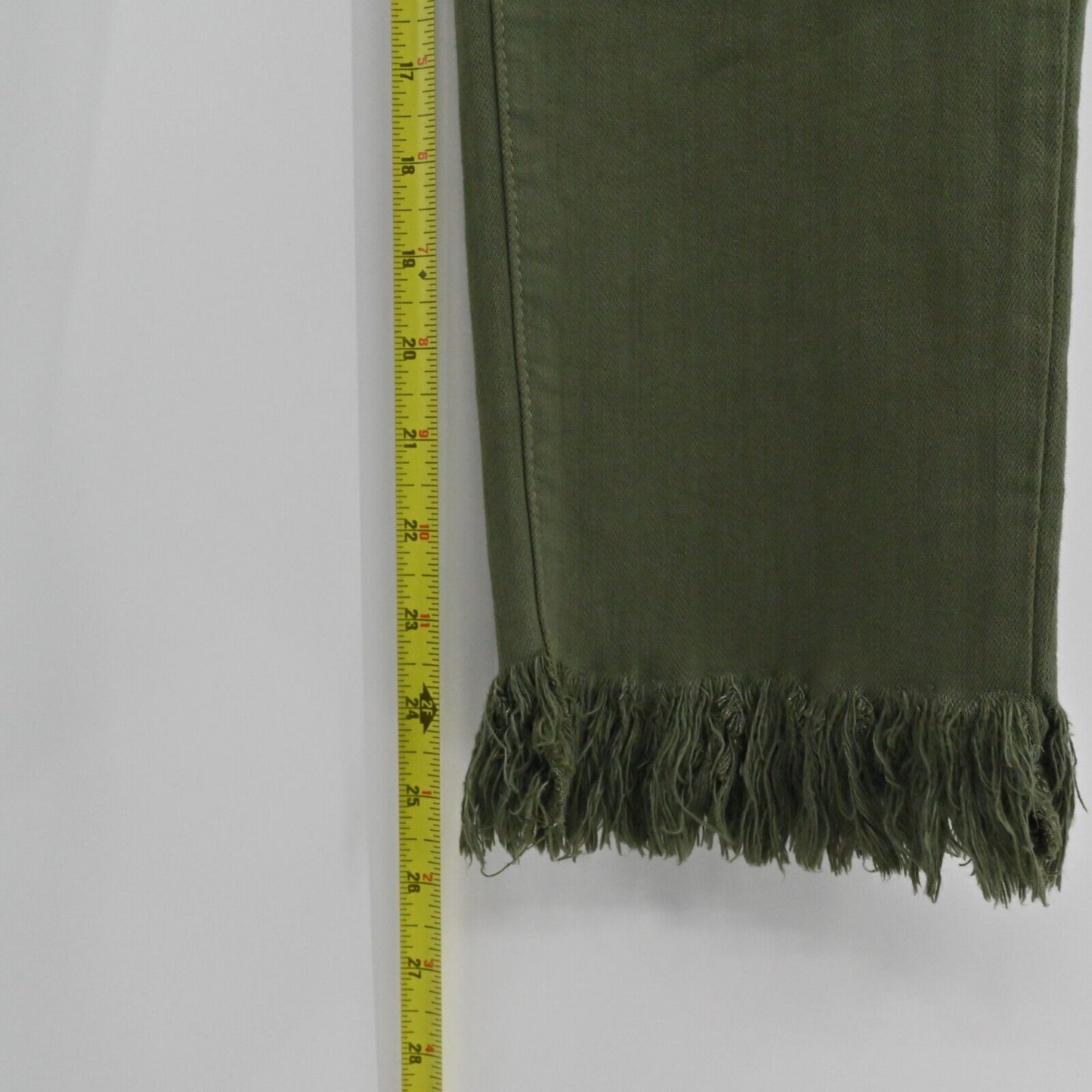 JUST BLACK DENIM Jeans Womens Sz 30 Green Crop Ankle Army Fringe Made in USA NEW