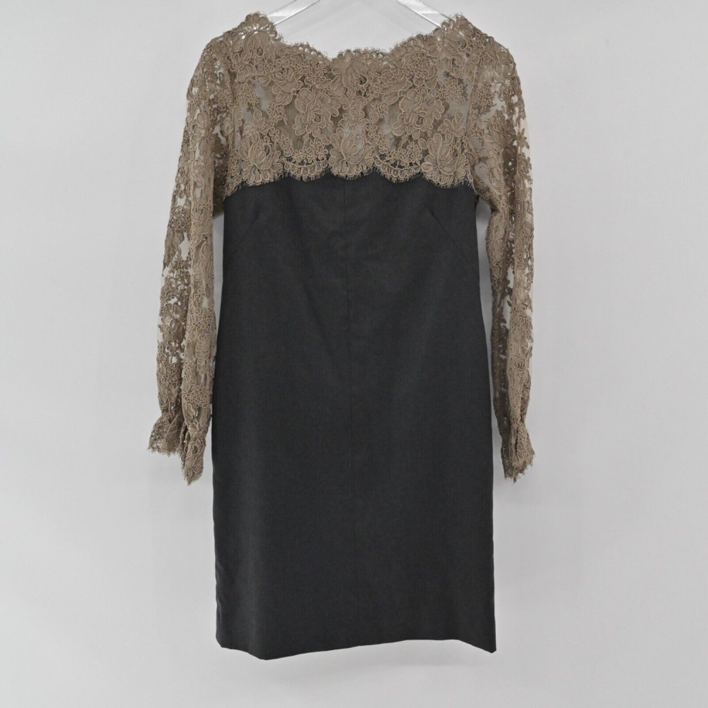 SHANNON MCLEAN Dress Womens Size S Black Brown Floral Lace Bell Sleeve Sheath