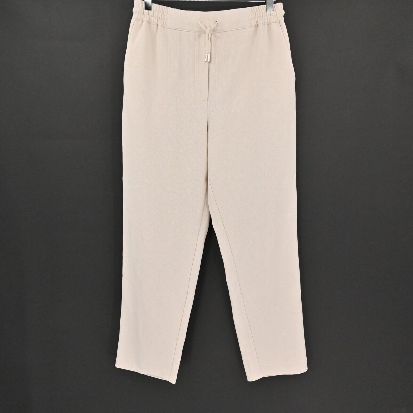 ZARA Pants Womens Sz Medium Ivory Pull On Drawstring Tapered Ankle High Waisted
