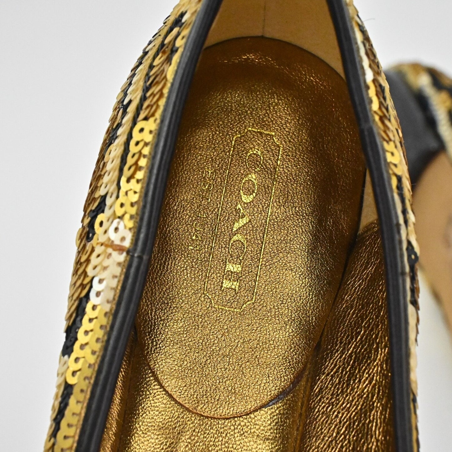 COACH Womens Liah Sequin Bow Ballet Flats Size 6.5 Gold Leopard Print Retro Y2K