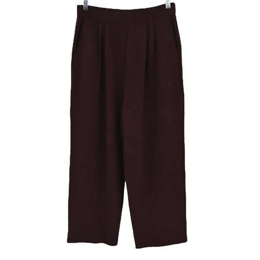 ST JOHN Pants Womens Size 6 Santana Knit High Rise Cropped Pleated Dark Maroon