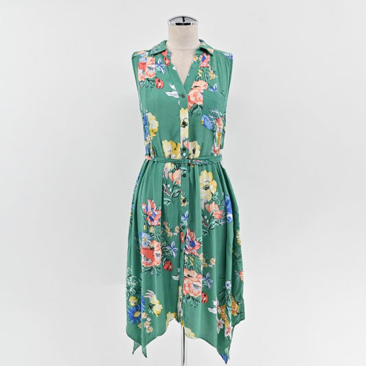 ANTHROPOLOGIE Dress Size 2 Maeve Rory Green Floral Sleeveless Button Front Midi