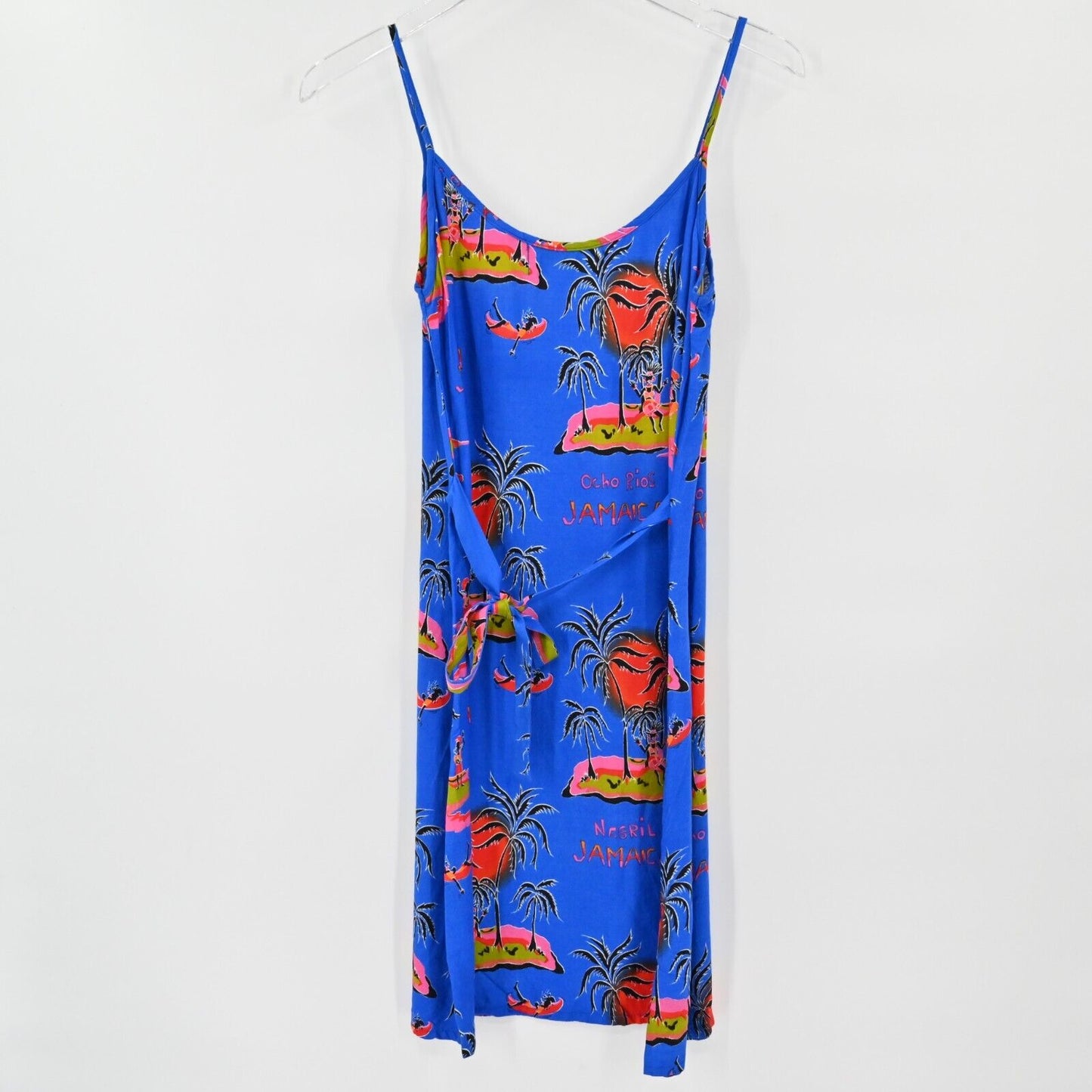 VTG Y2k SUN ISLAND Dress Womens Sz S Midi Blue Tropical Negril Jamaica Caribbean