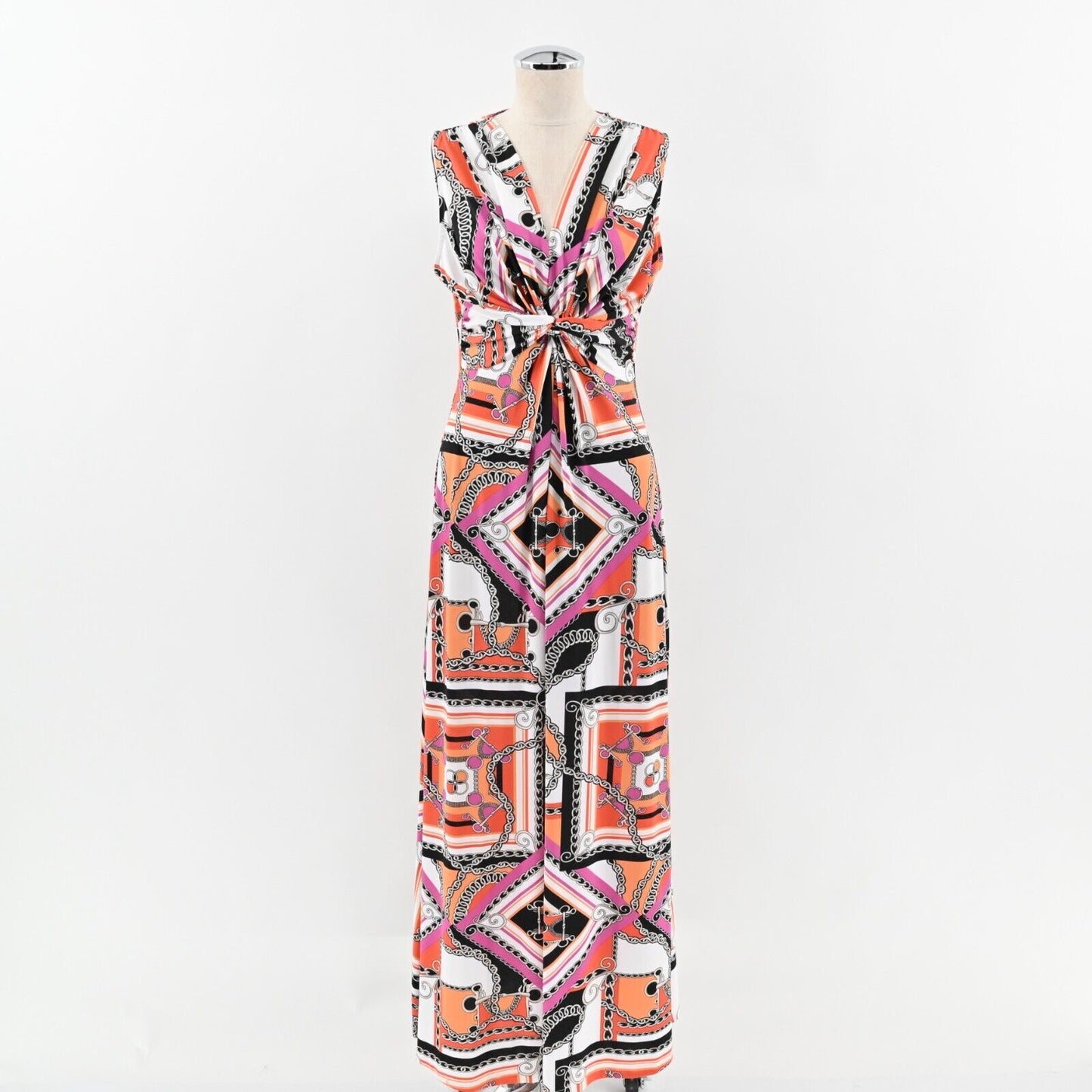 BOSTON PROPER Dress Size S Mediterranean Scarf Clementine Multicolor Knot Maxi