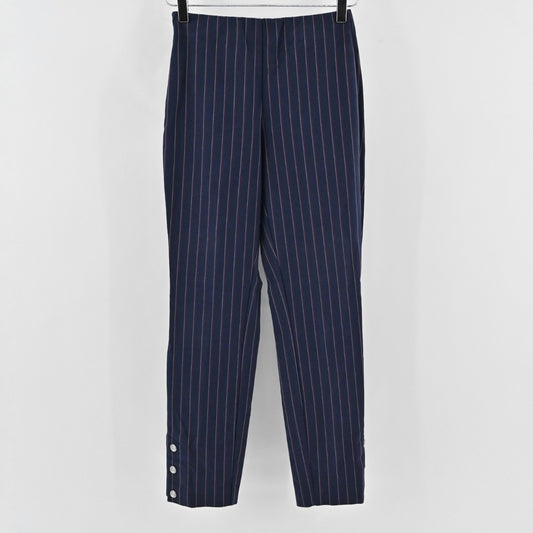Rag Bone Womens Simone Red Navy Pinstripe Pants Size 2 Skinny Leg Side Snap
