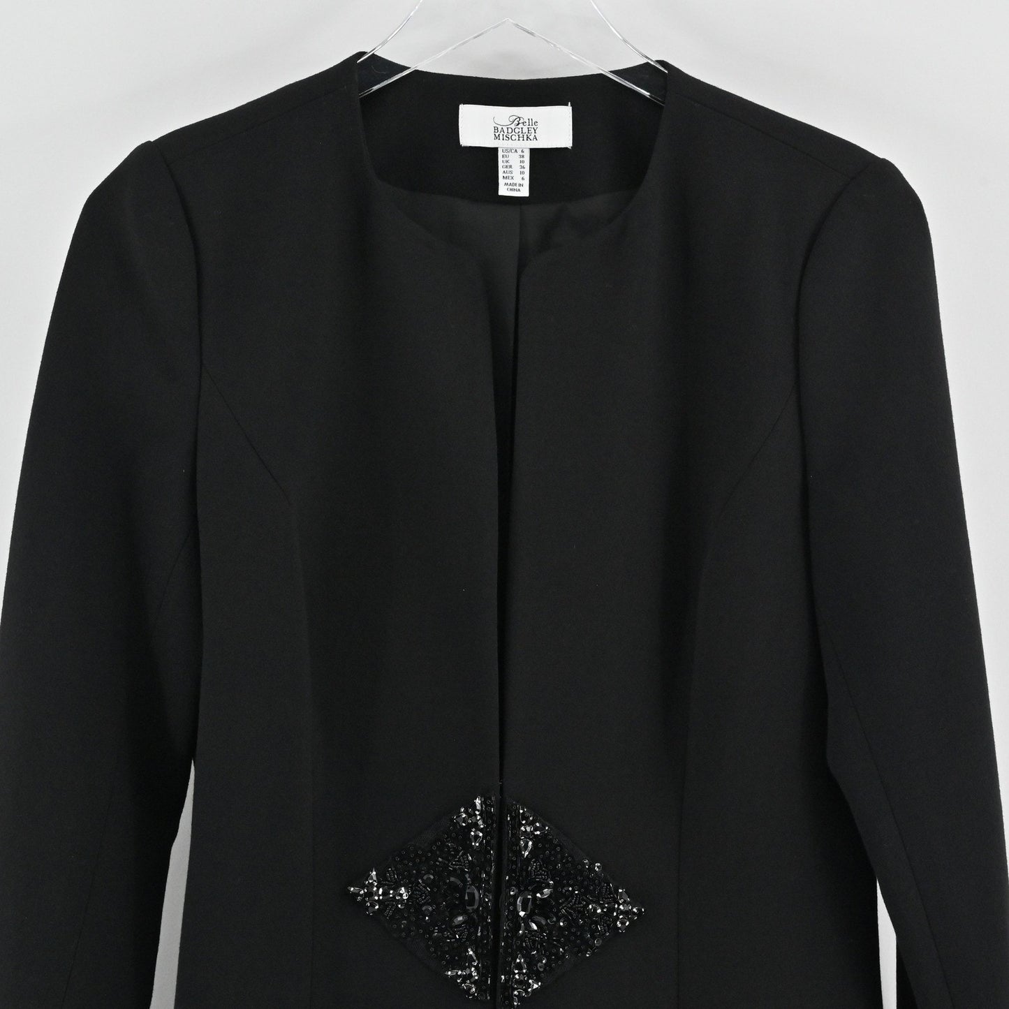 Badgley Mischka Beaded Jacket Size 6 Black Embellished Elegant Quiet Luxury Chic