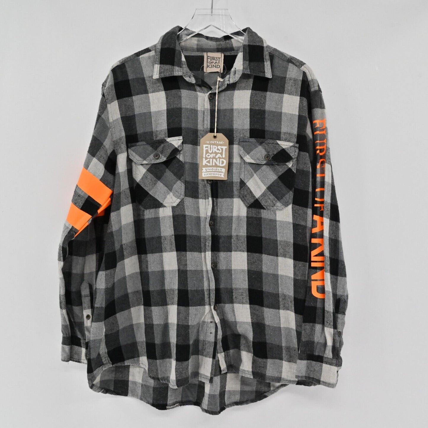 FURST OF A KIND Shirt Mens Sz XL Long Sleeve Check Print Black Soot Button Down
