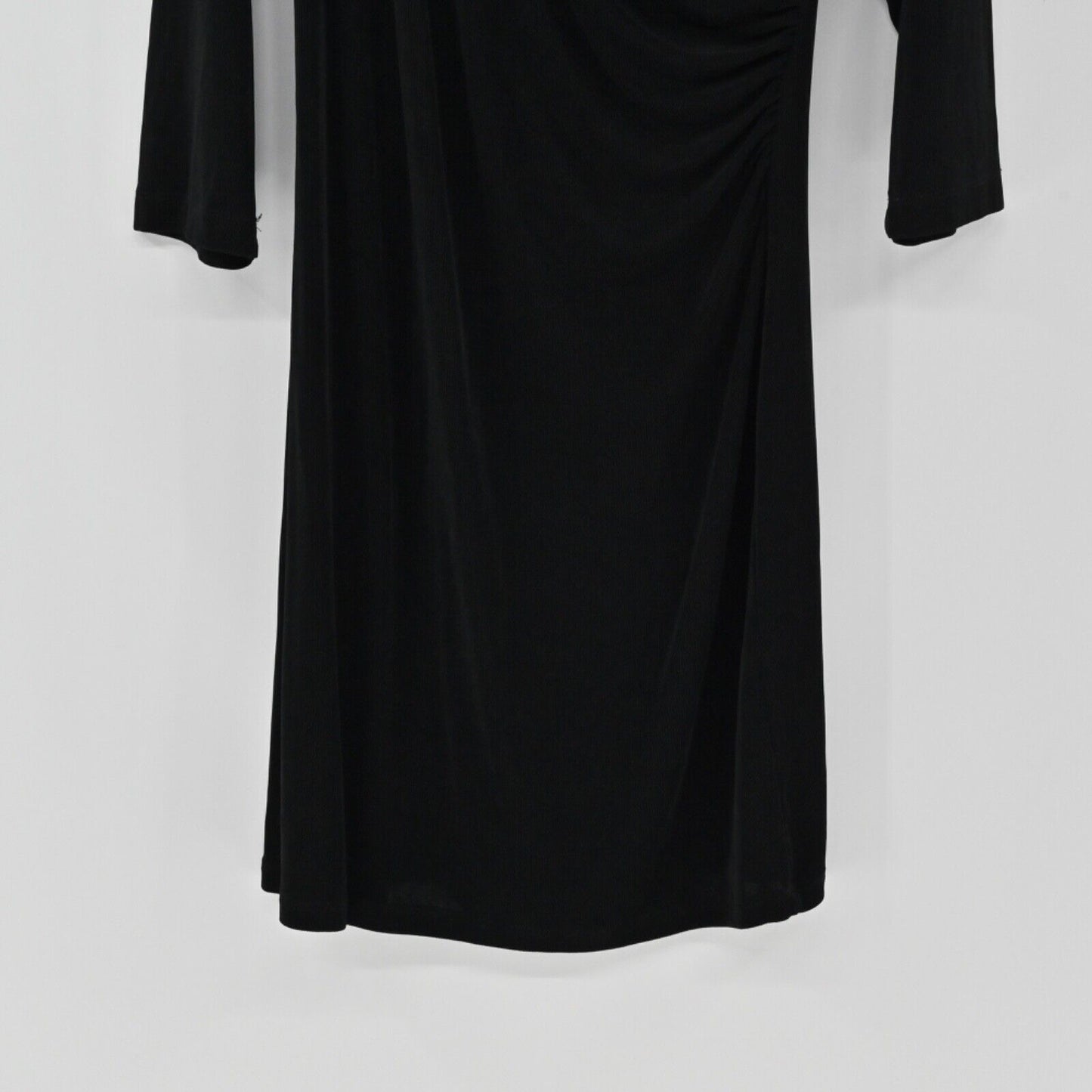 CHICOS Dress Womens Size L Black Knit Travelers Faux Wrap Long Sleeve VNeck USA