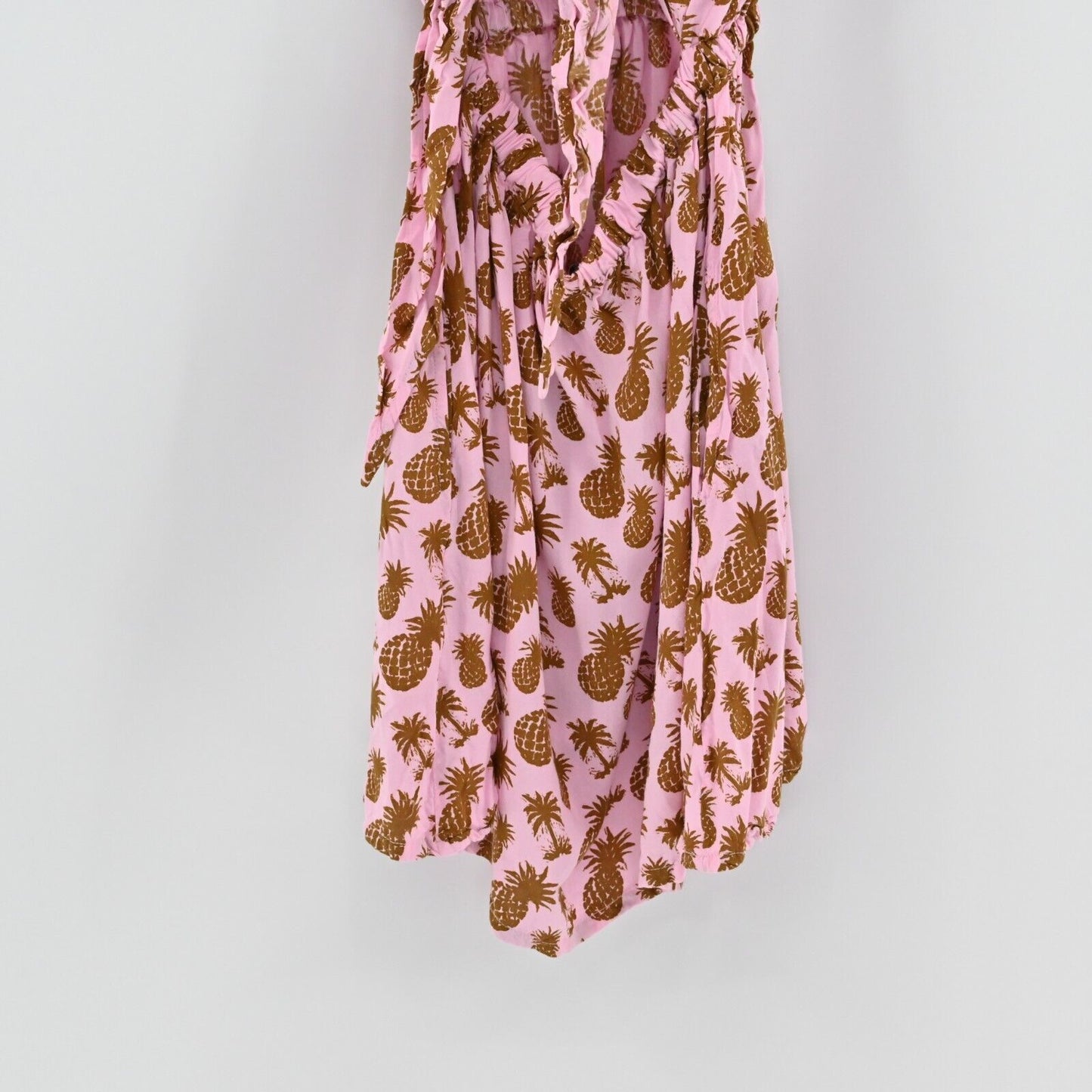 LANI LAU Dress Womens Size M/L Pink Tie Back Stretch Waist Pineapple Print Beach