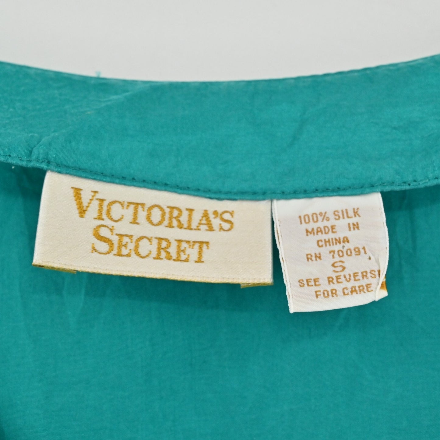 Vtg Victorias Secret Gold Label Silk Dress Size S Teal Button Modest Timeless