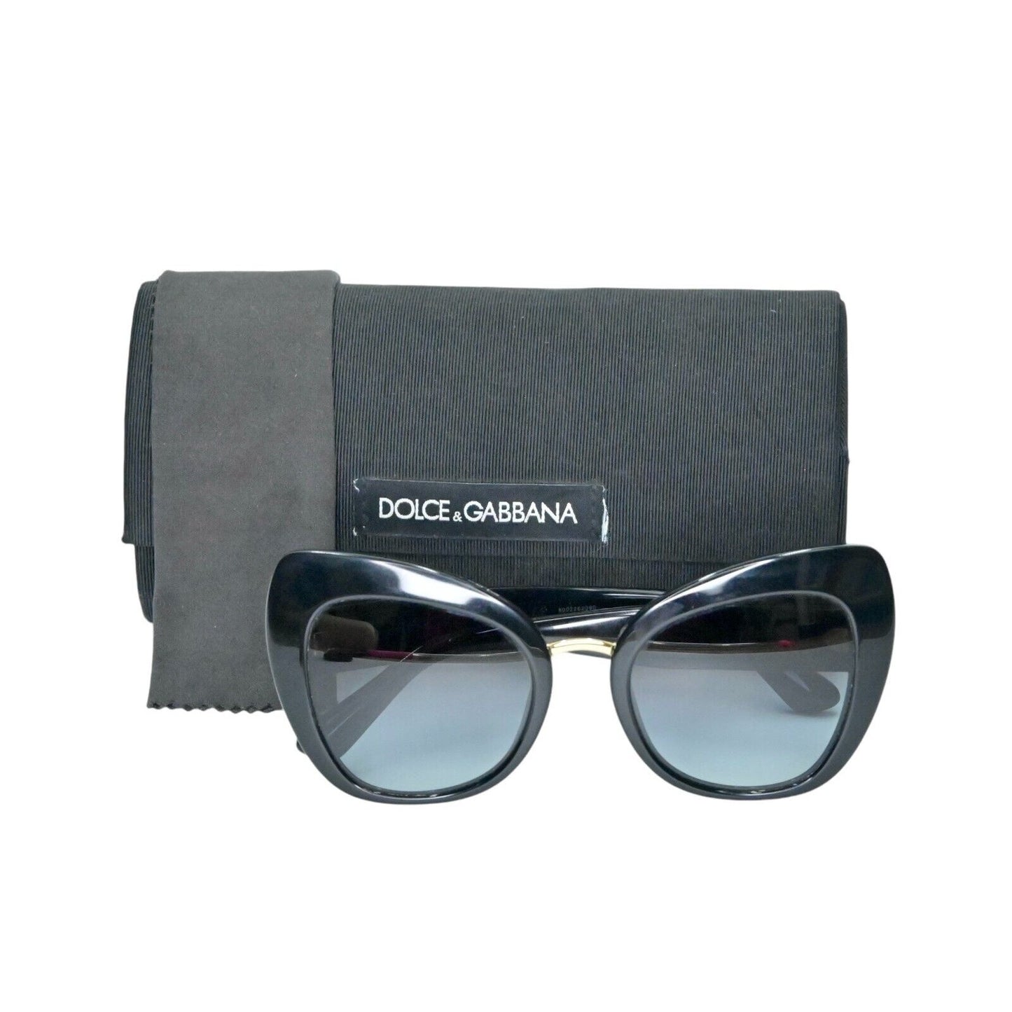DOLCE GABBANA Sunglasses Black Butterfly Cat Eye Case Gold Metal Bridge Italy