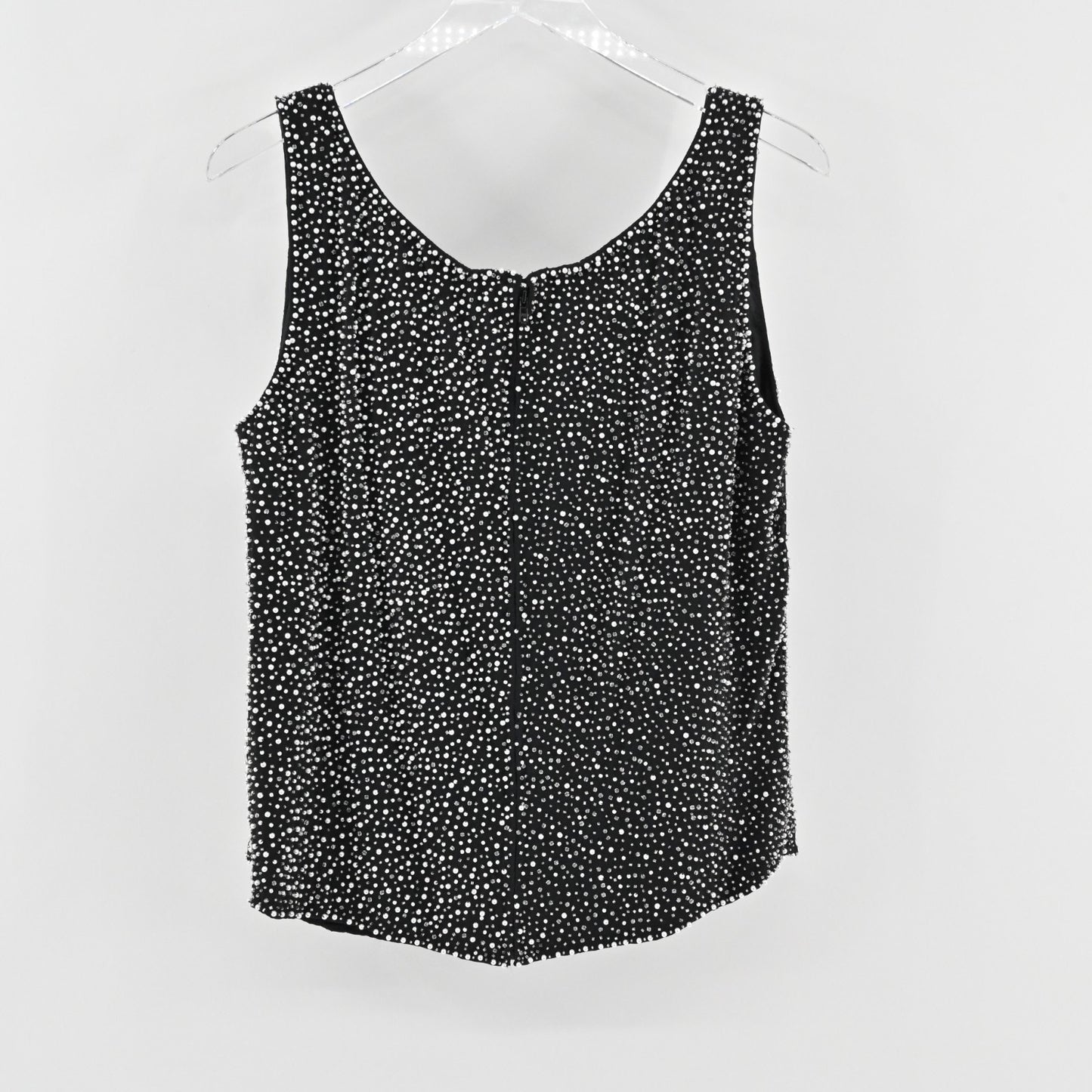 Vtg Beaded Silk Top Womens Size 2X Sleeveless Embellished Oleg Cassini Black Tie