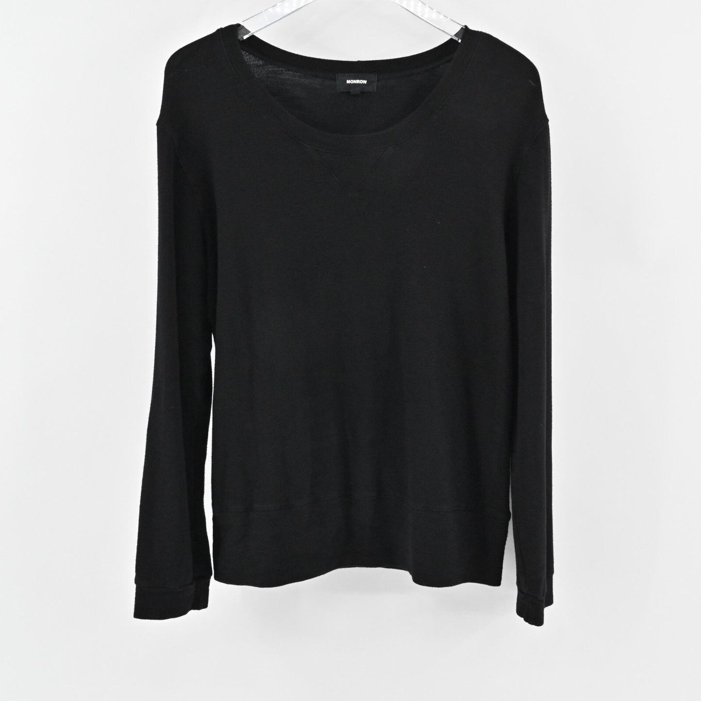 MONROW Top Womens Sz L Black Long Sleeve Scoop Neck Stretch Capsule Quiet Luxury