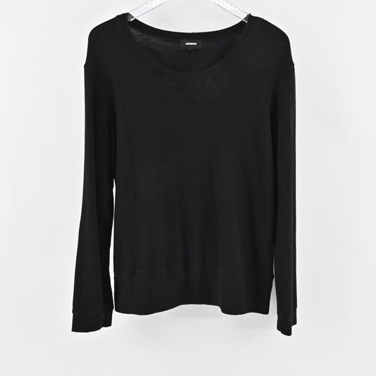 MONROW Top Womens Sz L Black Long Sleeve Scoop Neck Stretch Capsule Quiet Luxury