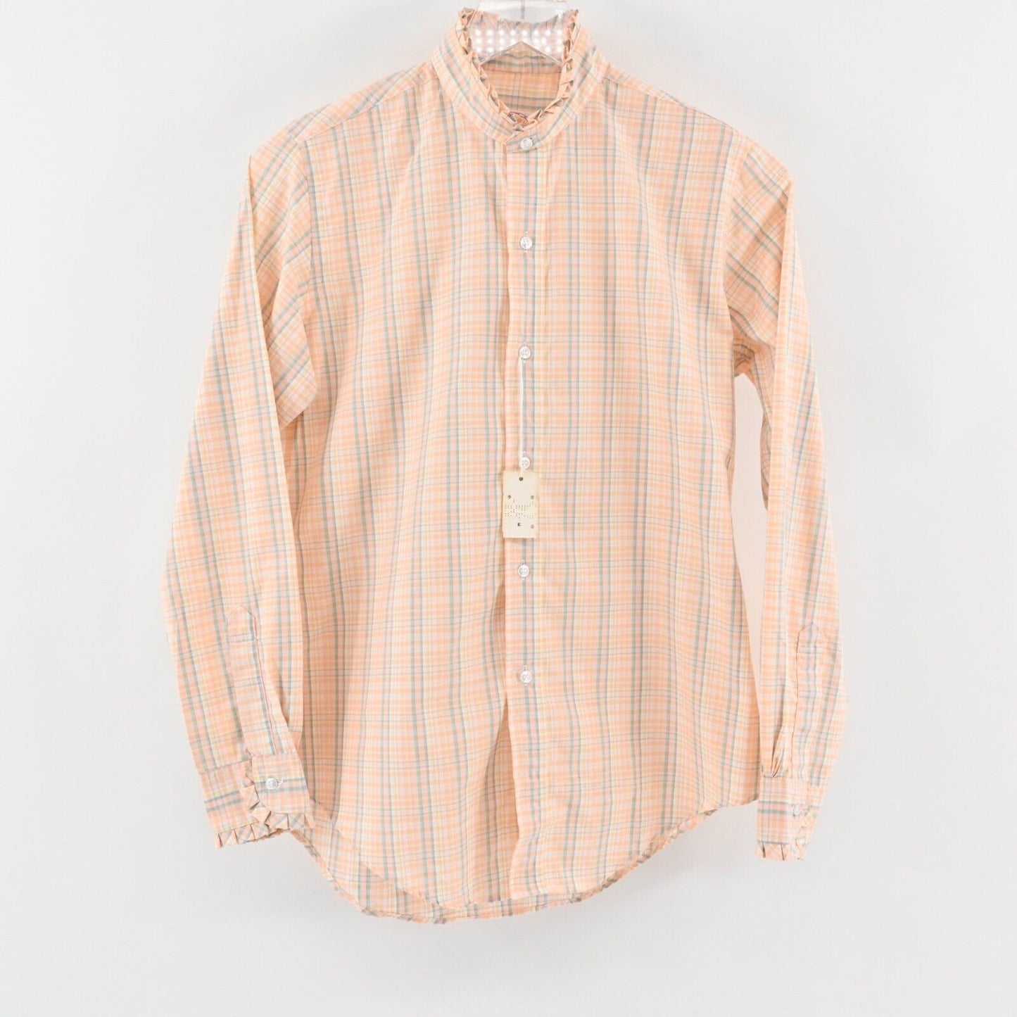 Vtg BROOKS BROTHERS Top Womens Size 10 Orange Cotton Plaid Ruffle Deadstock 70s
