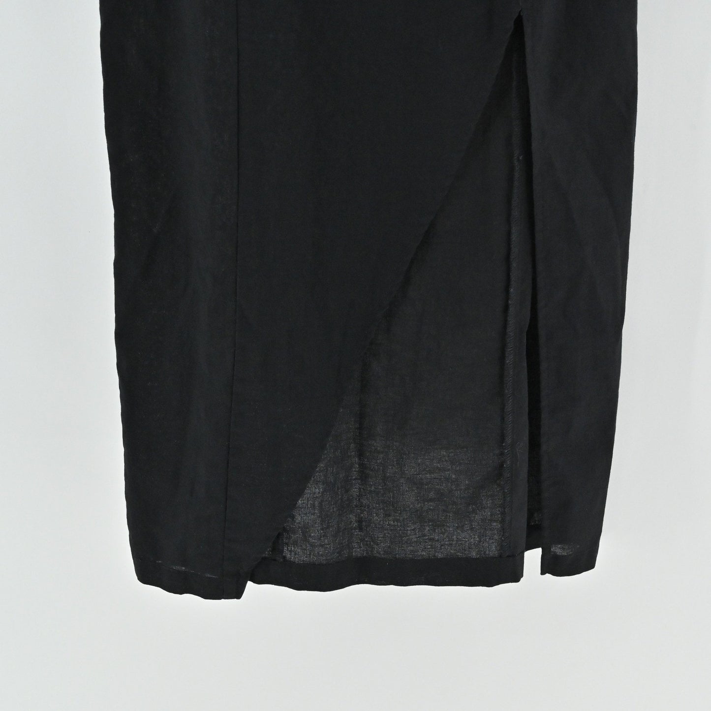 Weili Zheng Linen Midi Dress Size XS Black Spaghetti Strap Slit Y2K Whimsigoth