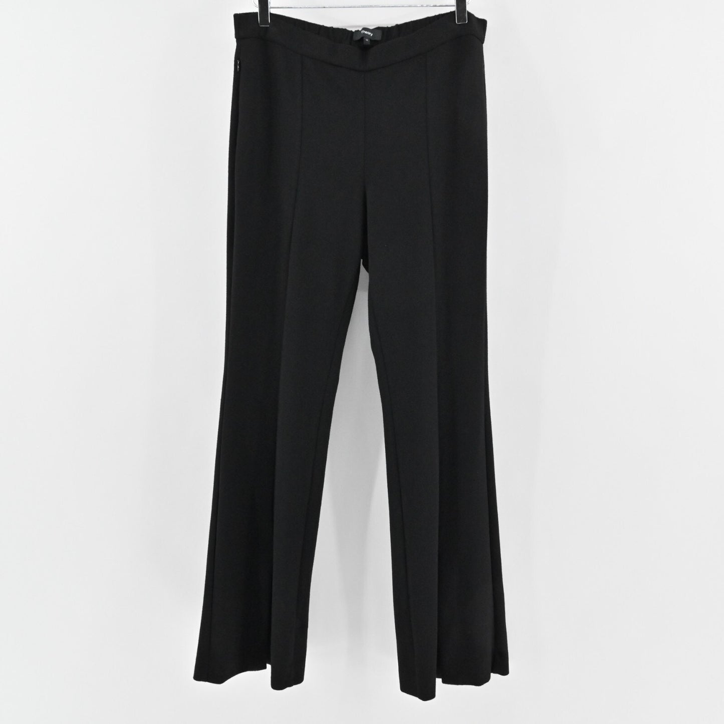 THEORY Womens Demitria Pants Size 12 Black Vent Slit Double Knit Flare High Rise