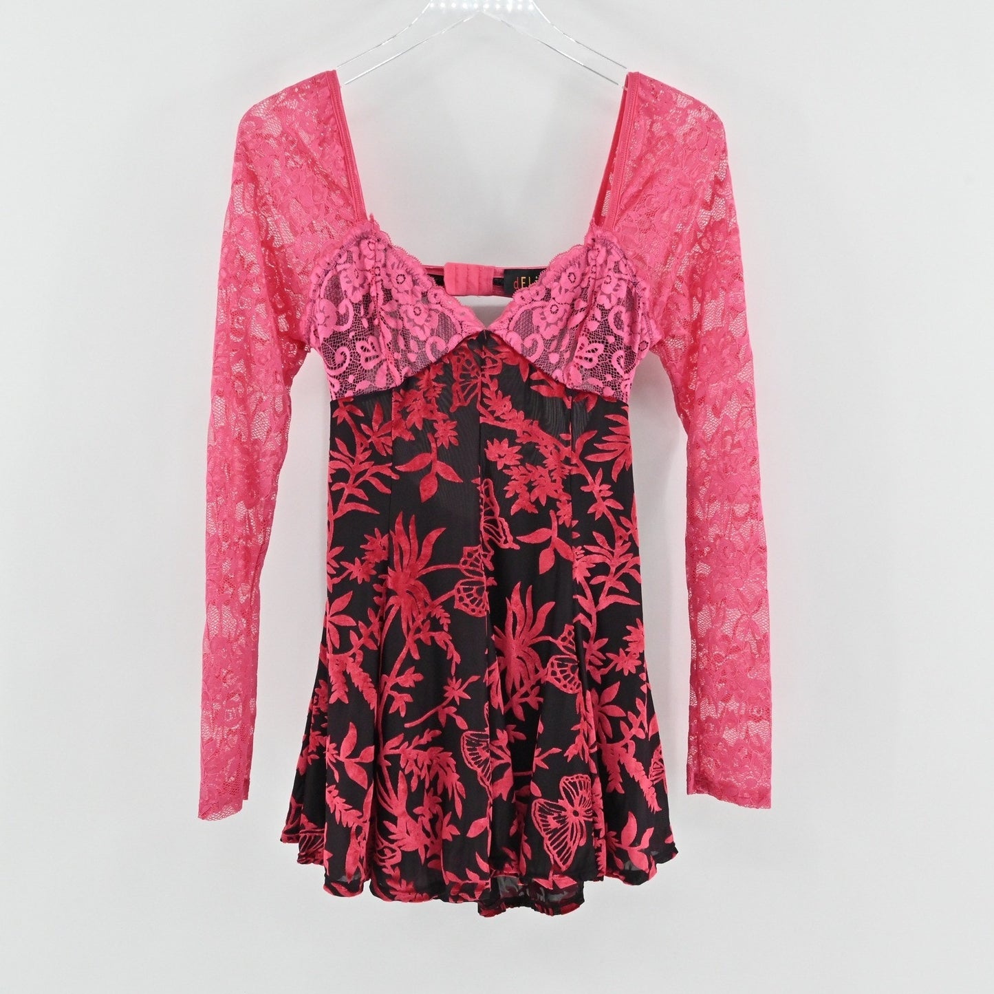 Delias Dolls Kill Watermelon Sugar Velvet Burnout Dress Size M Lace Floral Mini