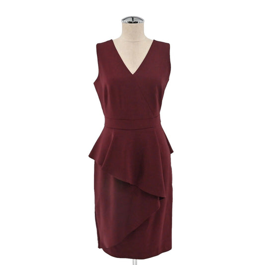 WHITE HOUSE BLACK MARKET Dress Womens Size 2 Burgundy Ruffle Sleeveless Sheath
