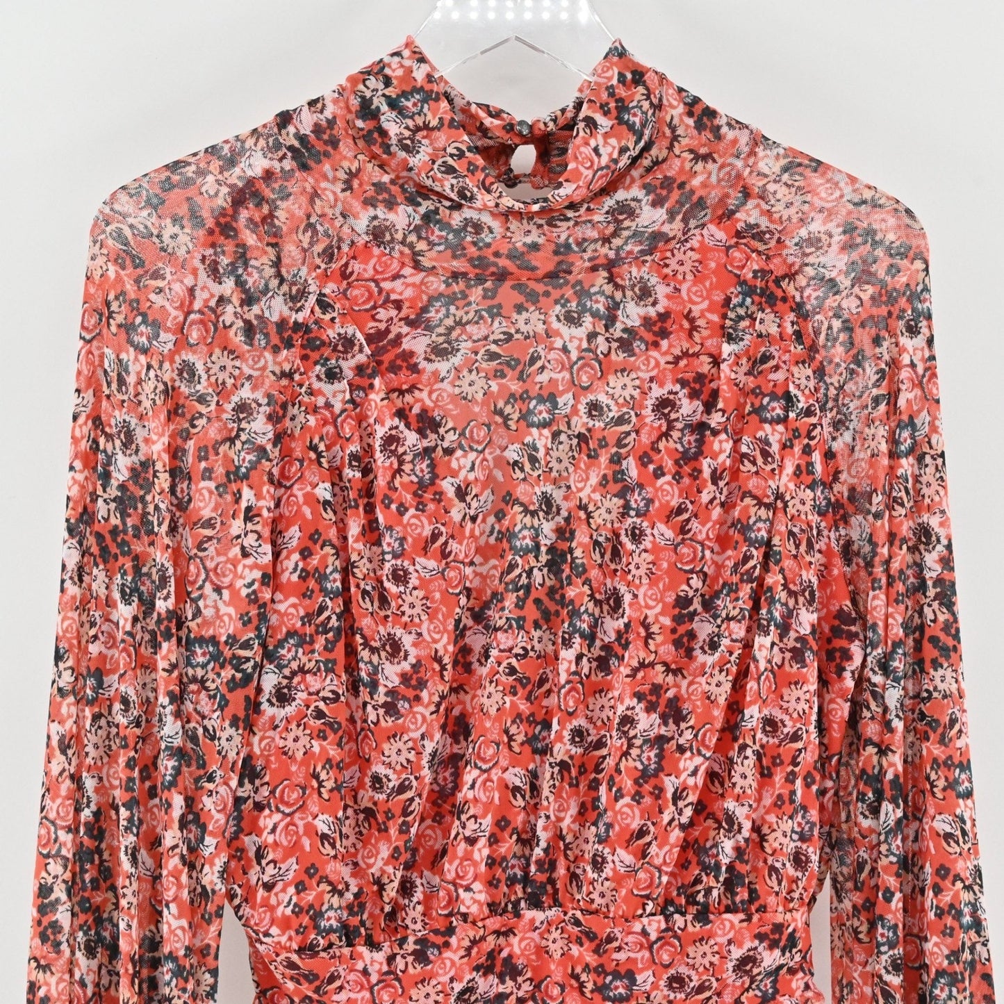 Free People Womens All Dolled Up Top Size S Poppy Combo Floral Mock Neck Crop