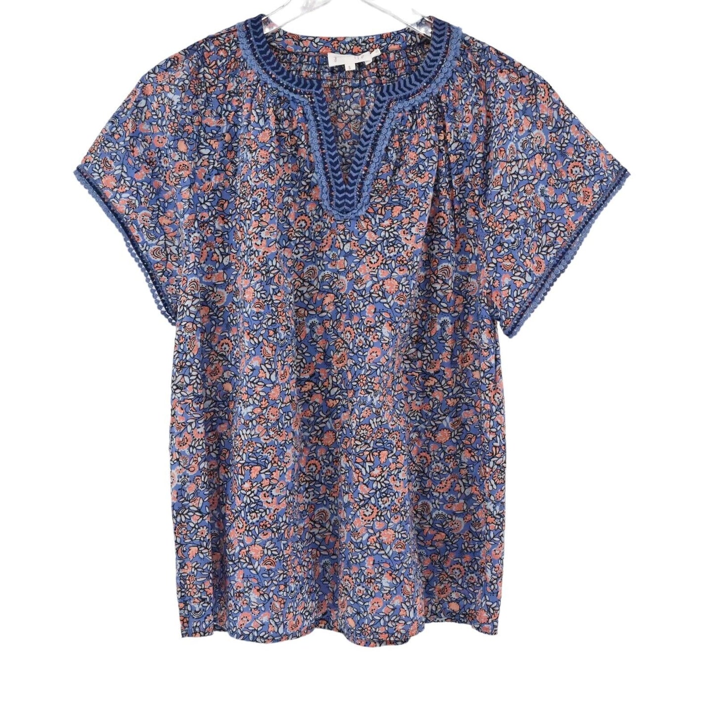 GEN HAPPY Energy Blouse Womens Size S Blue Floral 100% Cotton Embroidered Boho