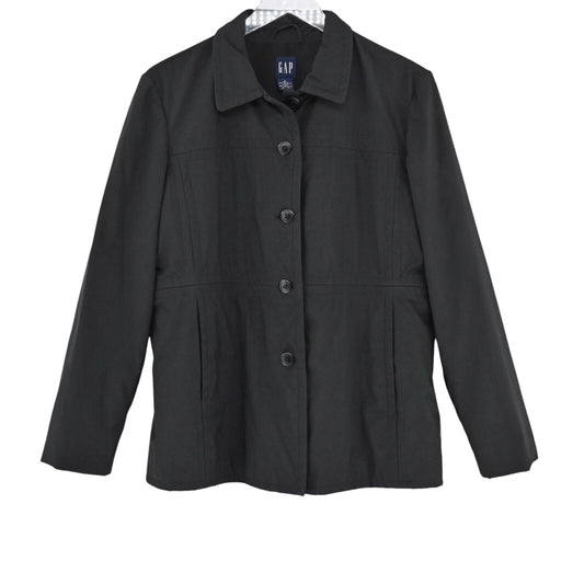 Vtg GAP Jacket Womens Size L Black Button Front Coat Pockets Lightweight Y2k