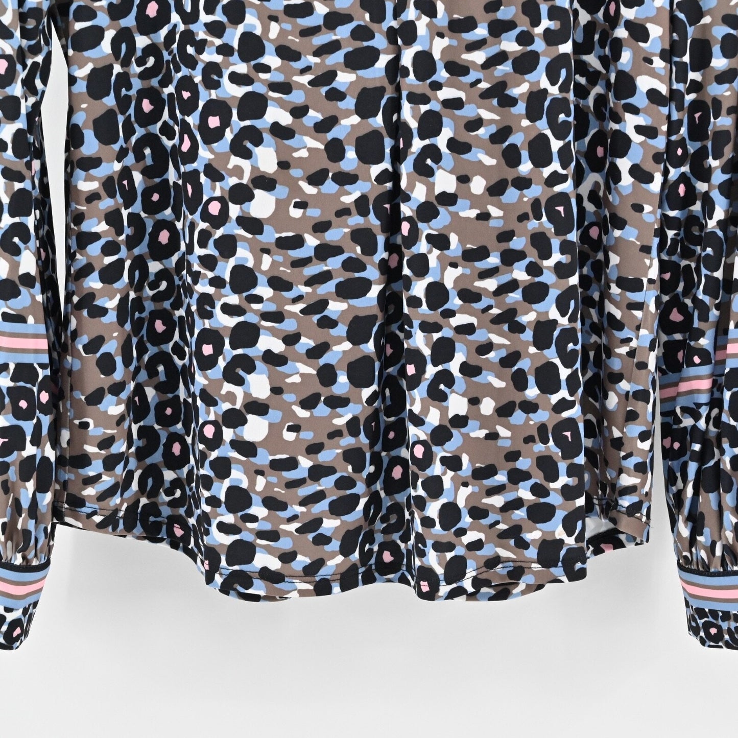 HALE BOB Womens Beaded Top Size M Blue Leopard Print V Neck Long Sleeve Bohemian