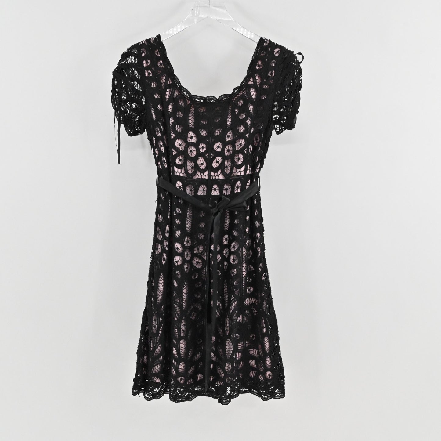 Vtg Black Crochet Lace Dress Size S Fairy Coquette Glam Kroshetta Papillon Y2k