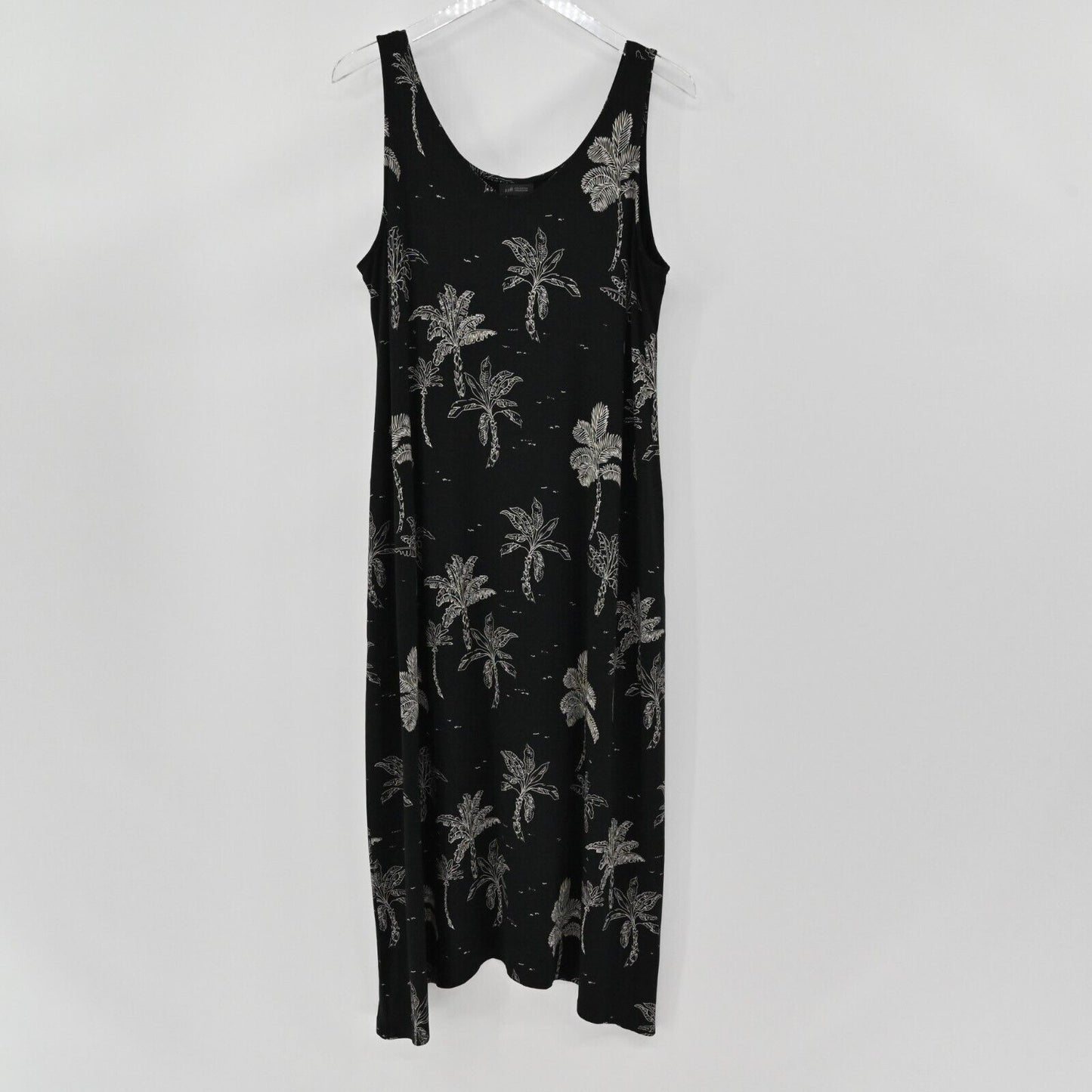J JILL Dress Sz M Sleeveless Jersey Tropical Palm Black Wearever Collection NEW