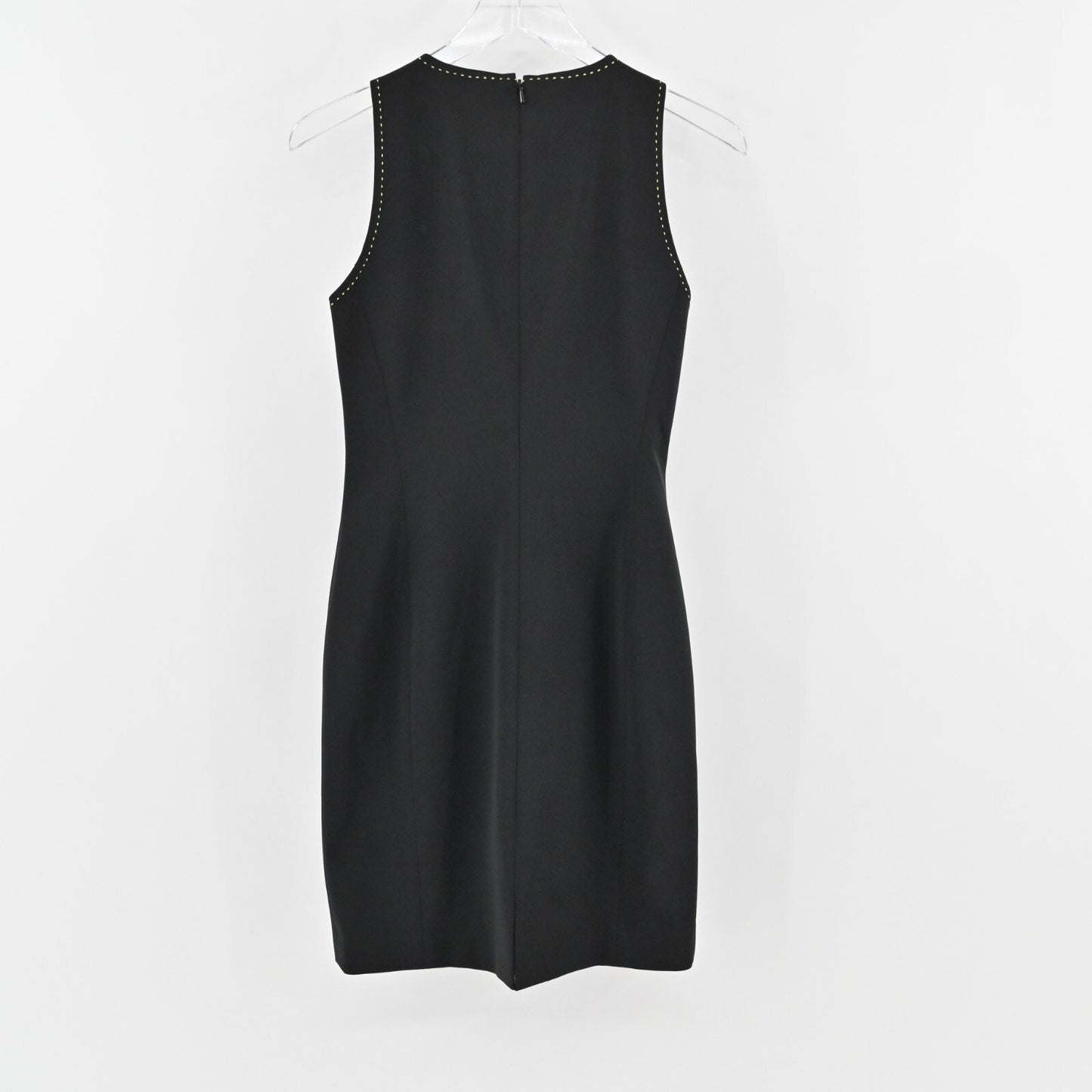 W by WORTH Dress Size 2 Classic Black Sleeveless Yellow Stitch Trim Quiet Luxury