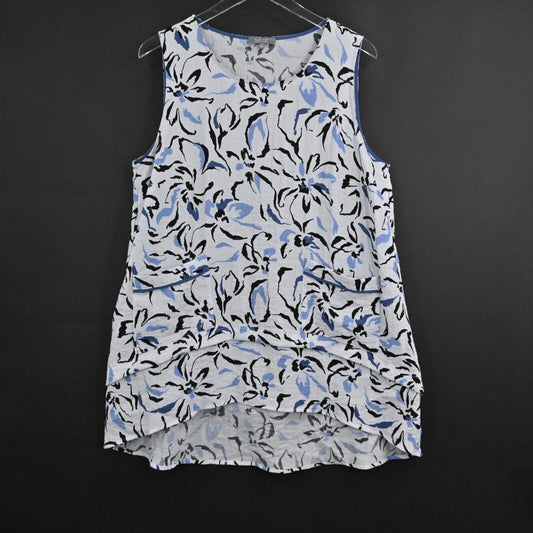 HABITAT Top Womens Size L Floral Blue Black Sleeveless Breathable Tiered Pockets