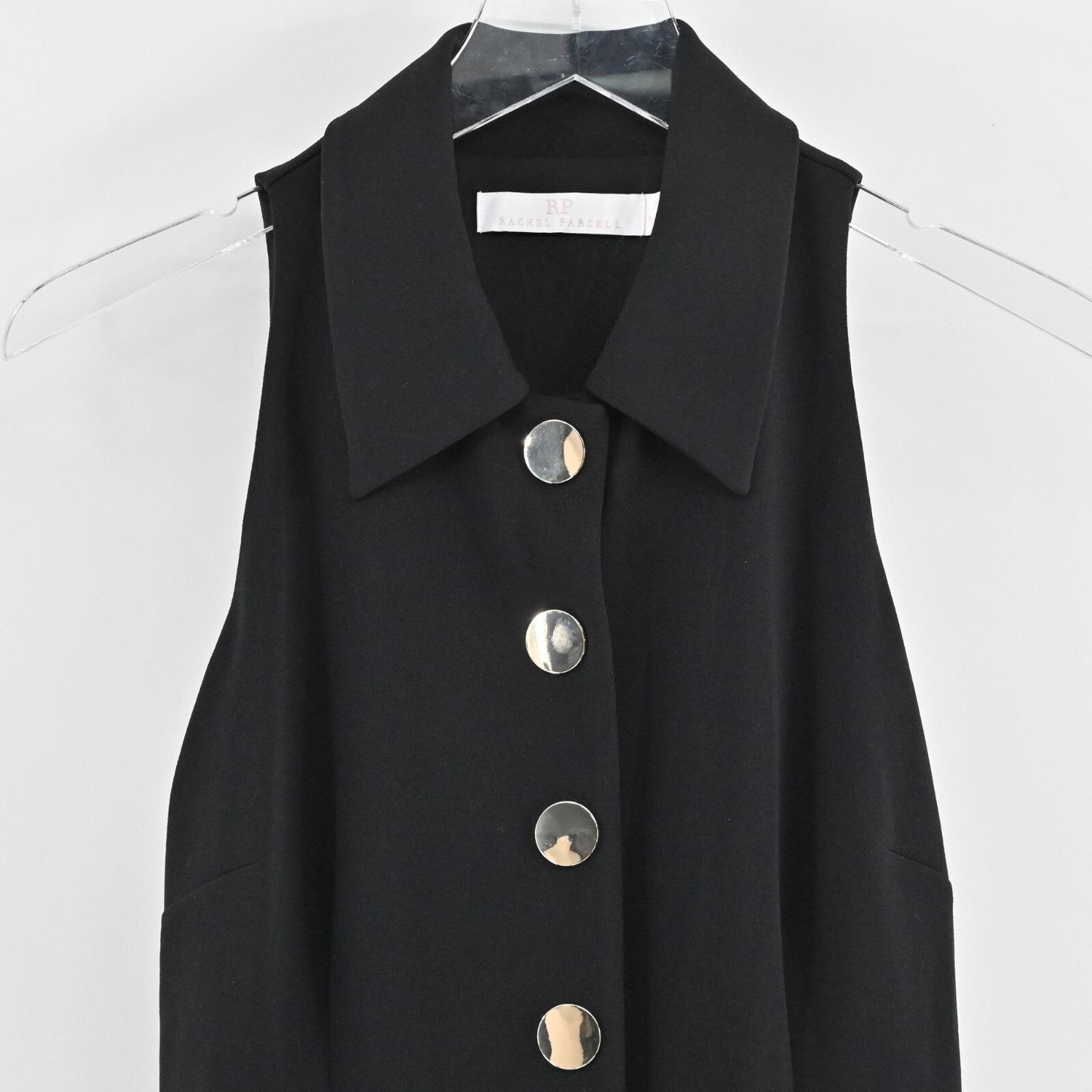 RACHEL PARCELL Dress Size M Black Sleeveless Collared Button Front Classic Mini