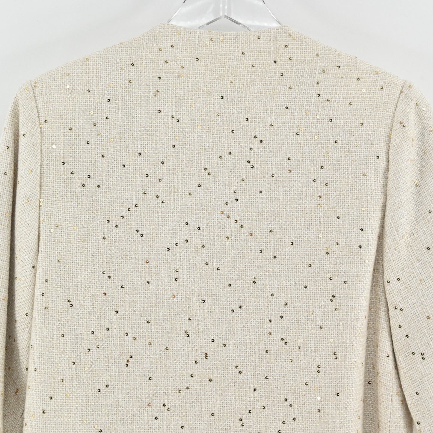 Louben Womens Ivory Gold Tweed Blazer Size 6 Linen Gold Sequin Retro Glam Jacket
