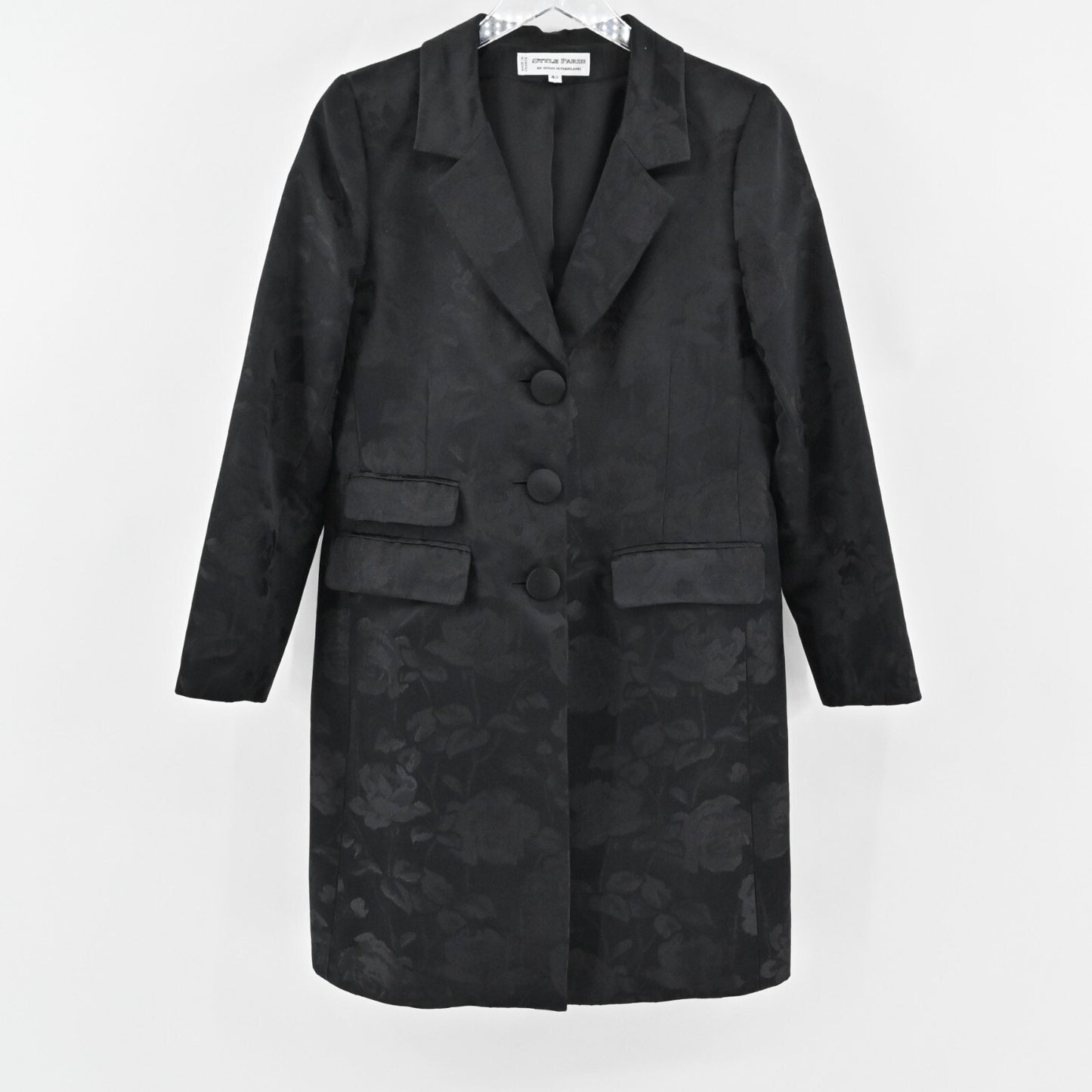 STYLE PARIS Jacket Womens 42 Black Silk Floral Damask Brocade Susan Sutherland
