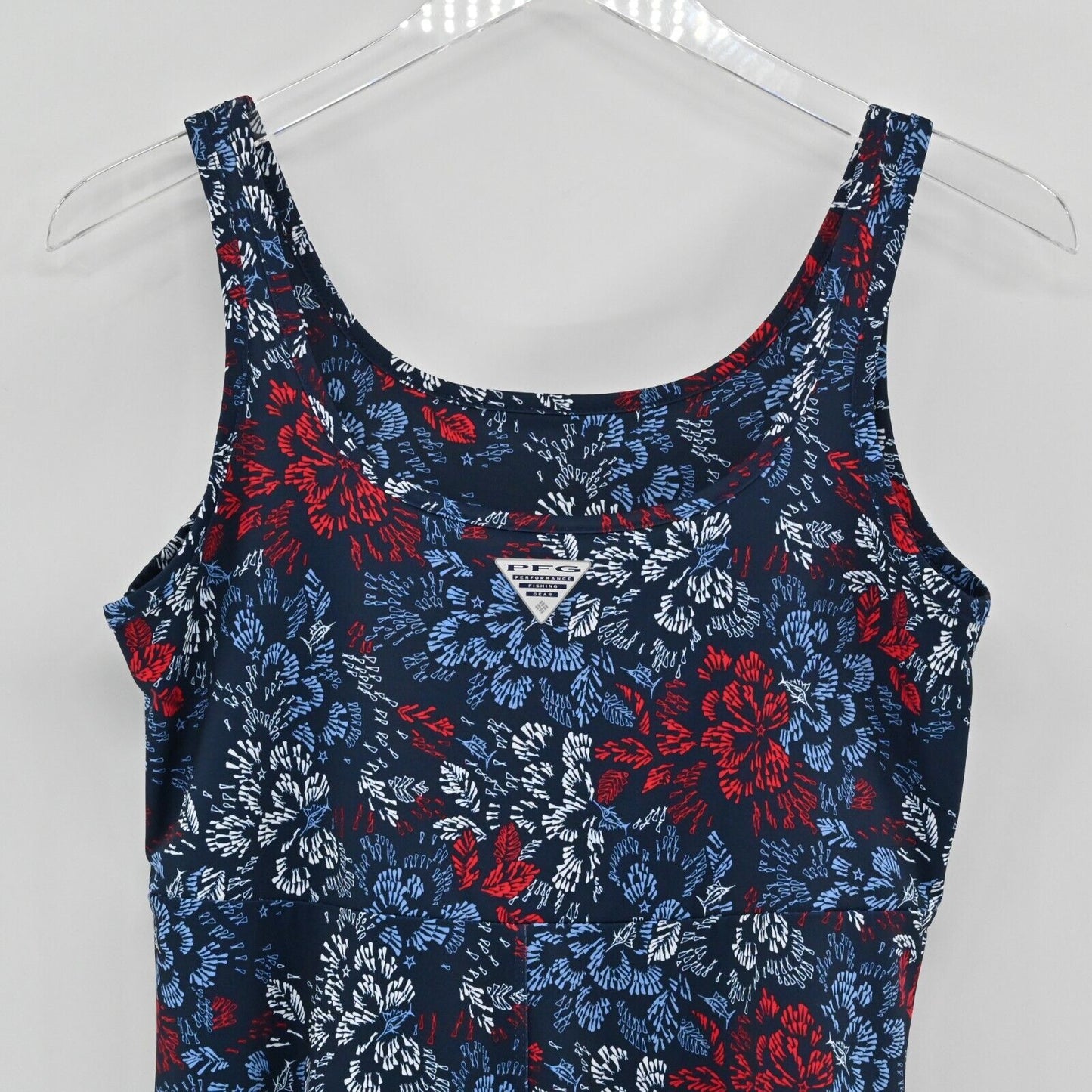 COLUMBIA Dress Womens Sz M PFG Freezer Sleeveless Collegiate Navy Deep Sea Dash