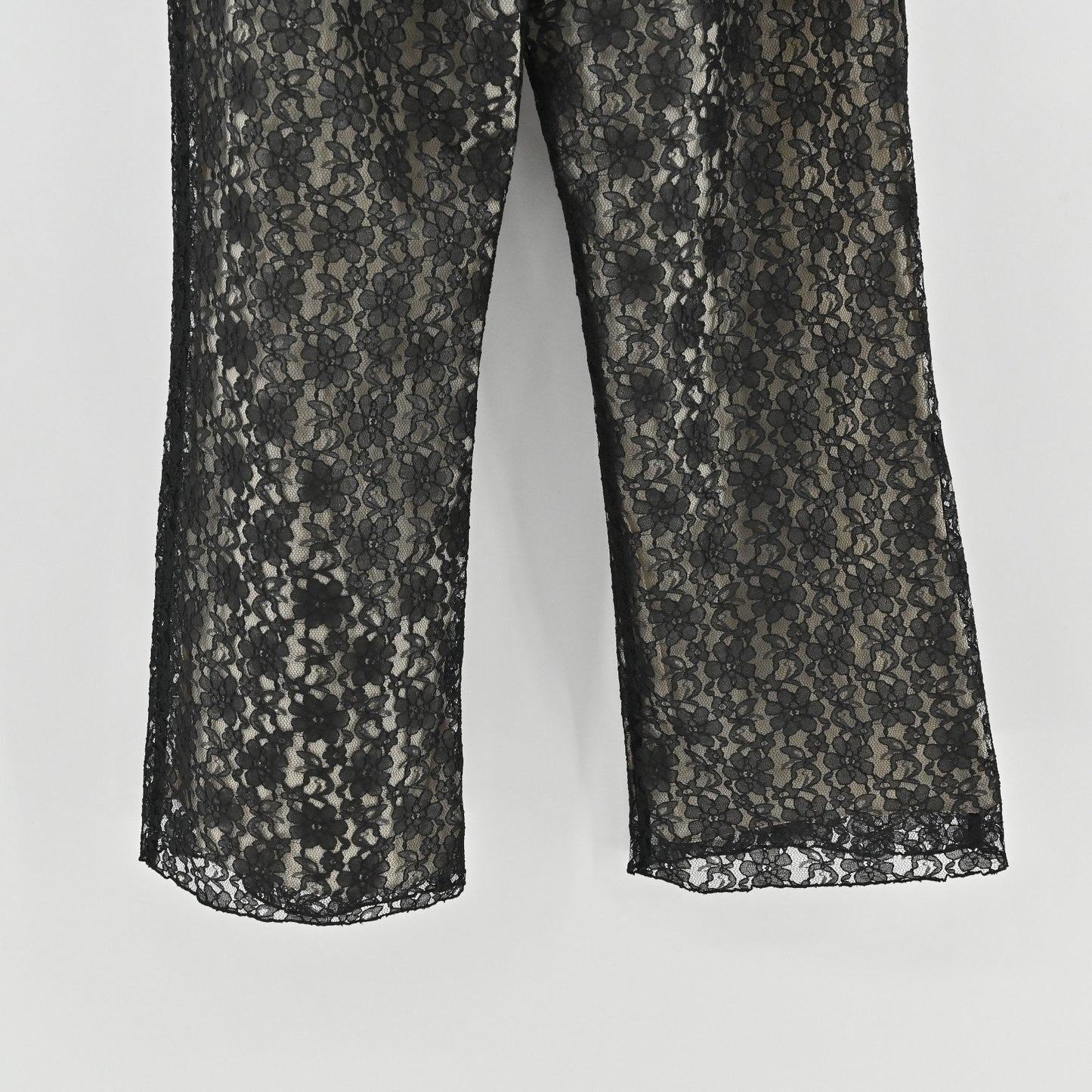 Vtg Y2k Womens Lace Wide Leg Pants Size 10 Whimsigoth Black Floral Sheer Lined