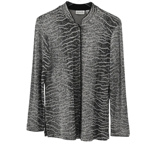 CHICOS Sweater Womens Size M Slinky Knit Long Sleeve Zebra Print Cardigan Jacket