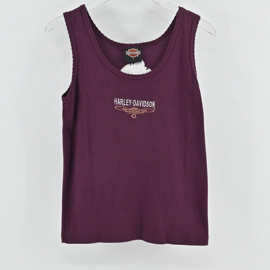 Vtg Harley Davidson Womens Tank Top Size L Embroidered Logo Burgundy Biker USA