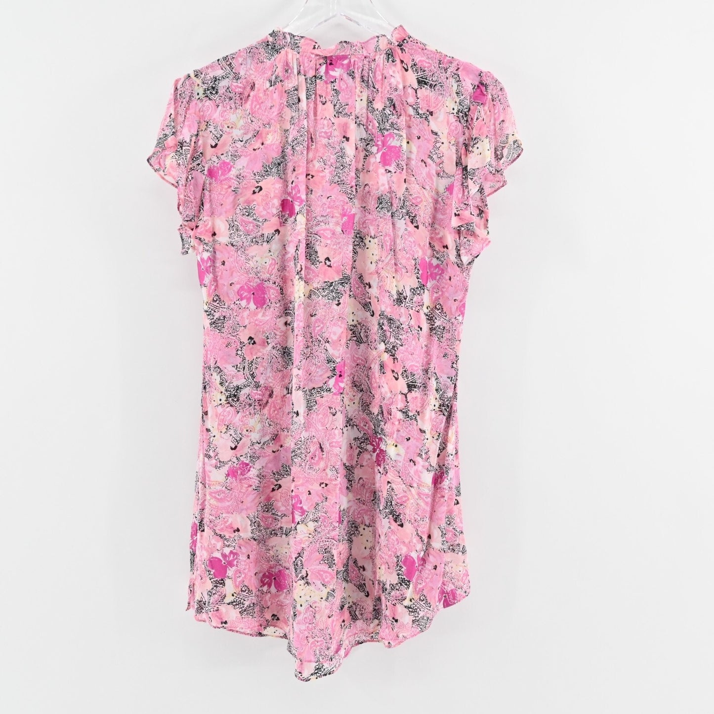 THE KOOPLES Short Pink Dress Size 0 Floral Paisley Print Frilly Sleeve Mini