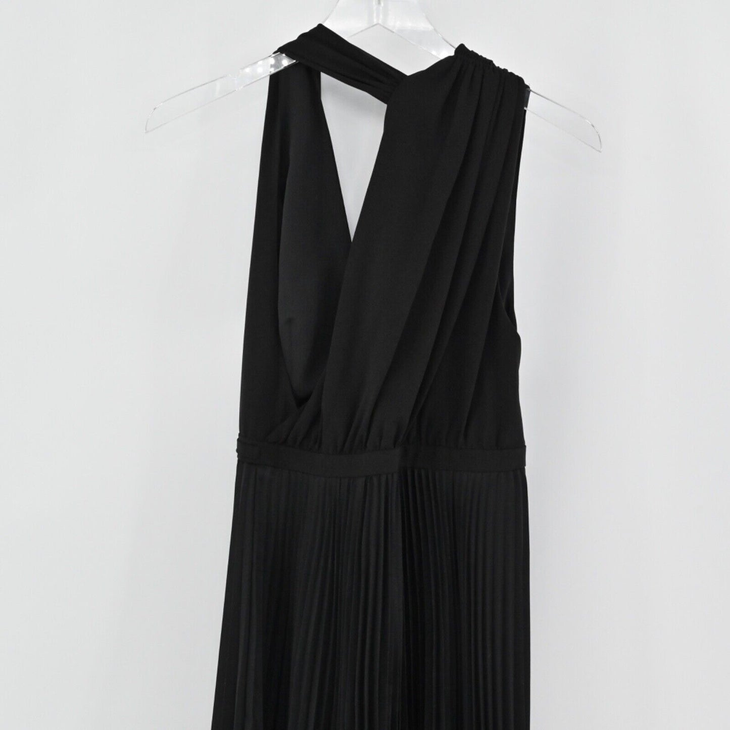HALSTON HERITAGE Dress Womens Sz 2 Evening Gown Black Pleated Halter Retro NEW