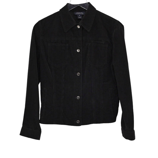 Vtg JONES NEW YORK Jacket Womens Size S Black Corduroy Cotton Stretch Button Y2k