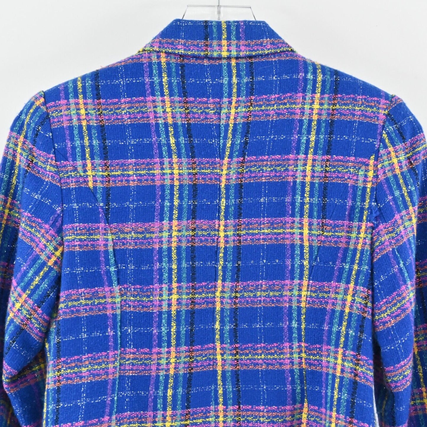 Vtg FLORA DONNA Blazer Womens Size 2 Neon Plaid Tweed Single Breasted Jacket