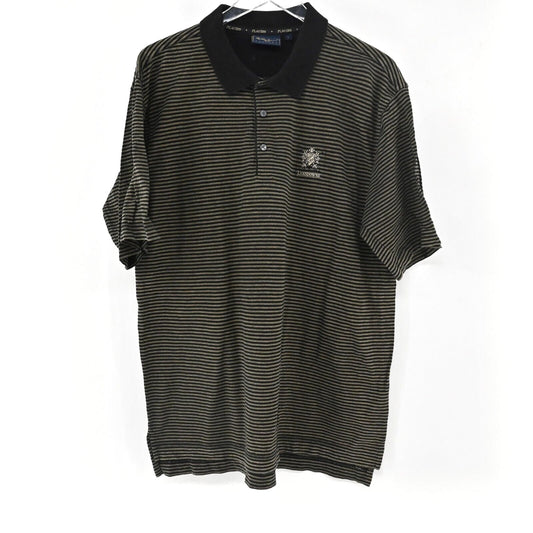 Vtg BOBBY JONES PLAYERS Polo Mens Sz L Black Tan Stripe Lansdowne Golf Logo 90s
